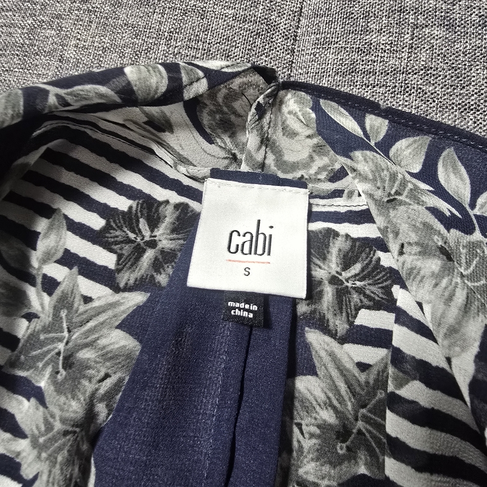 Cabi Size Small Blue White Gray Floral Striped Sheer Blouse - Picture 5 of 7